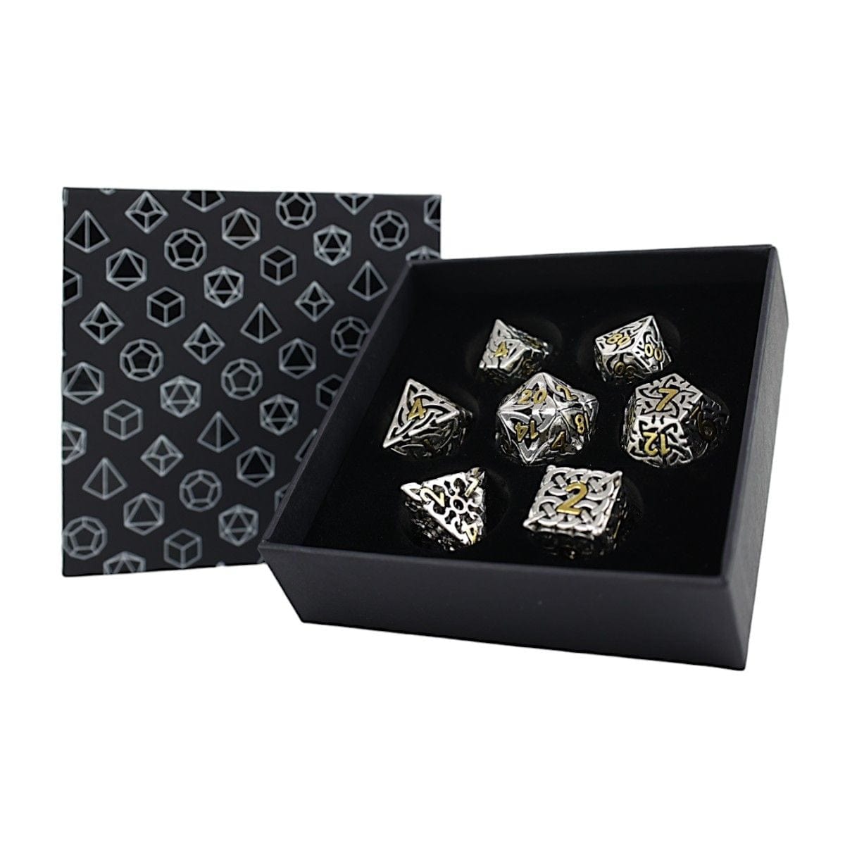 lets play games dice LPG Dice RPG Set Hollow Celtic - Chrome and Gold