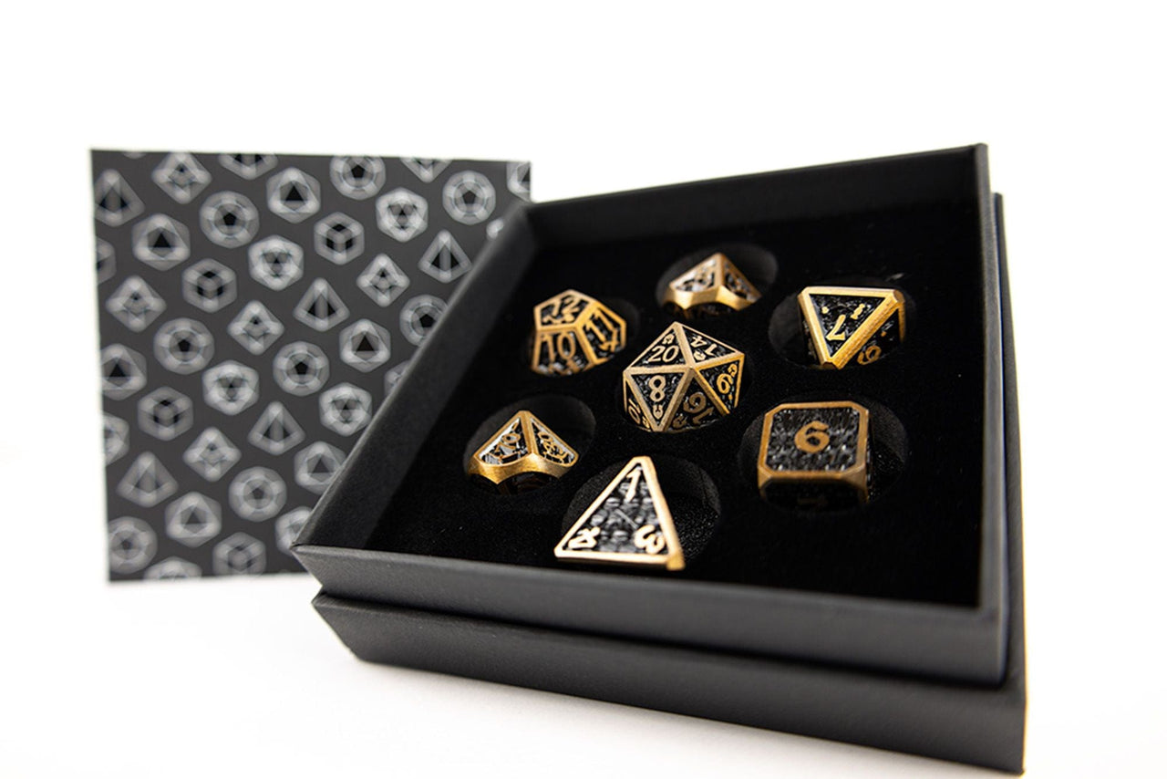 lets play games dice LPG Dice Set - Metal RPG Draco Dark Black/Gold