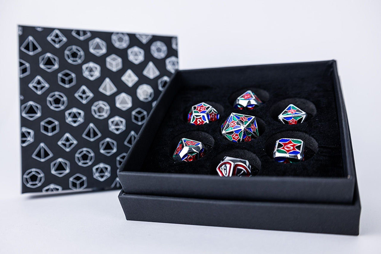 lets play games dice LPG Dice Set - Metal RPG Leadlight 4 Colour/Silver