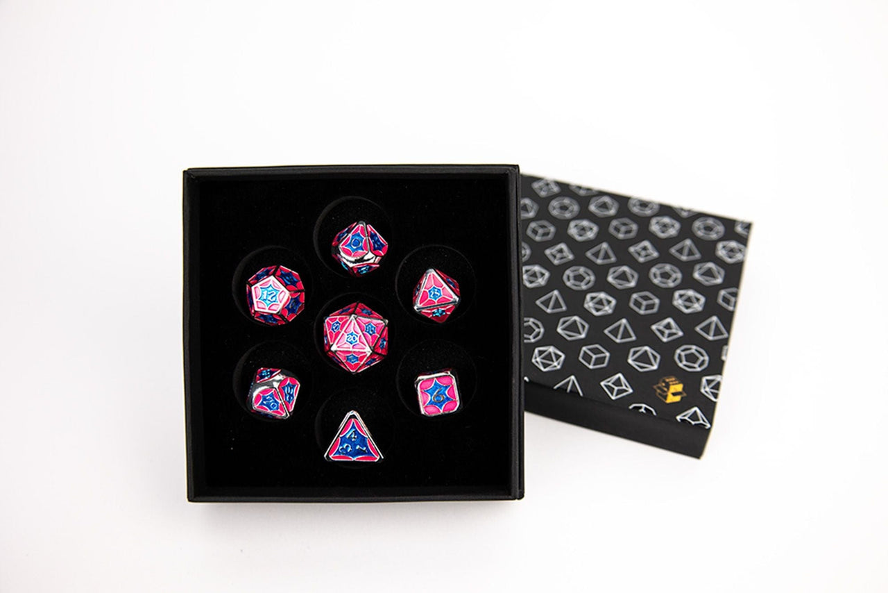 lets play games dice LPG Dice Set - Metal RPG Leadlight Blue/Pink/Silver