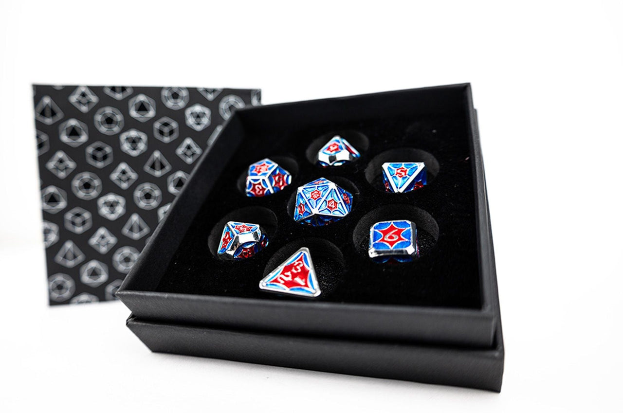 lets play games dice LPG Dice Set - Metal RPG Leadlight Red/Blue/Silver